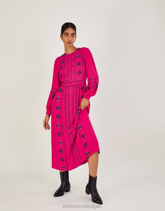 Monsoon elliana geborduurde midi jurk van duurzame viscose vrouwen roze DVD01093 kleding DVD01093 Comfortabele outfit Monsoon Belgie Probeer nu het Monsoon dresses online met korting
